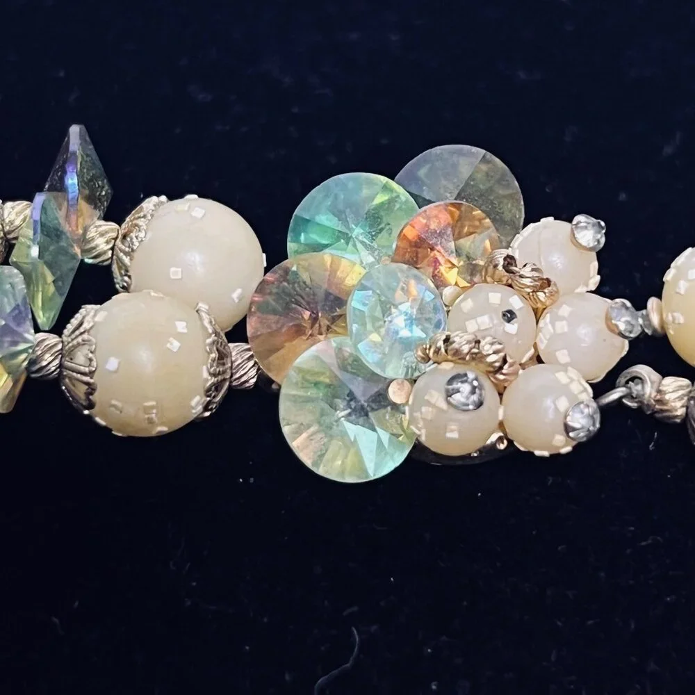 Vintage Double Strand Sugared Bead And AB Rhinestone Necklace (6120) - Picture 3 of 9